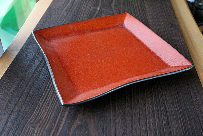 大皿　角皿　赤い　宗山窯　陶器