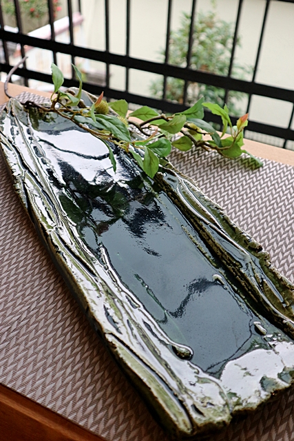 山本一仁　長角皿　盛り皿　織部　織部しのぎ長角皿