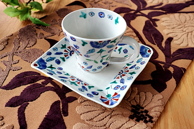 カップ＆ソーサー 磁器 九谷焼 永井麻美子 色絵カップ青花唐草