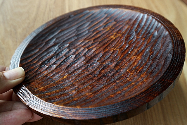茶托　銘々皿　栃はつり線彫り